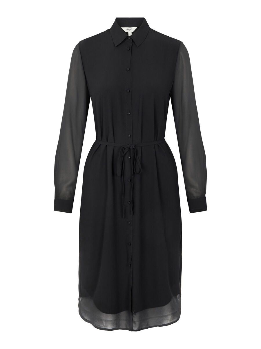 À MANCHES LONGUES ROBE-CHEMISE, Black, highres