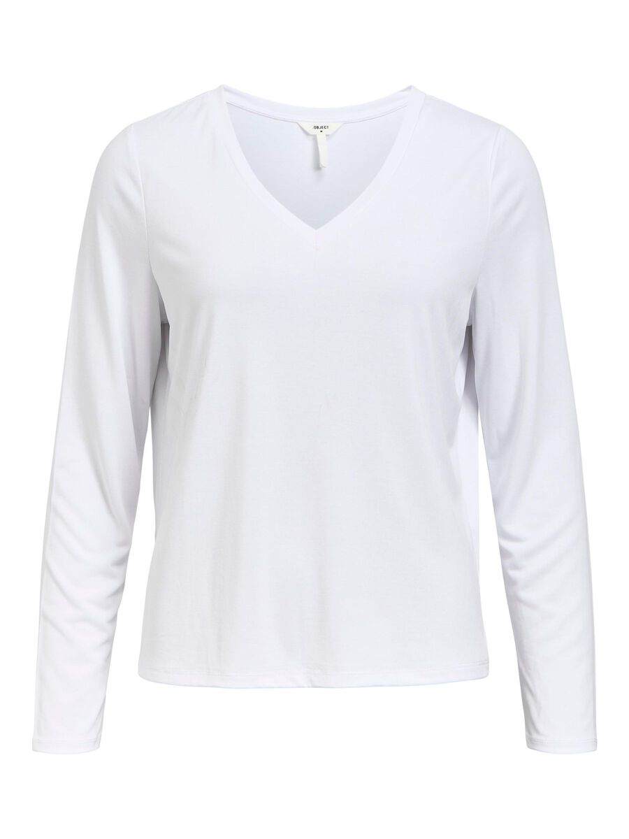 OBJECT V-NECK LONG SLEEVED TOP, White, highres - 23044668_White_001.jpg