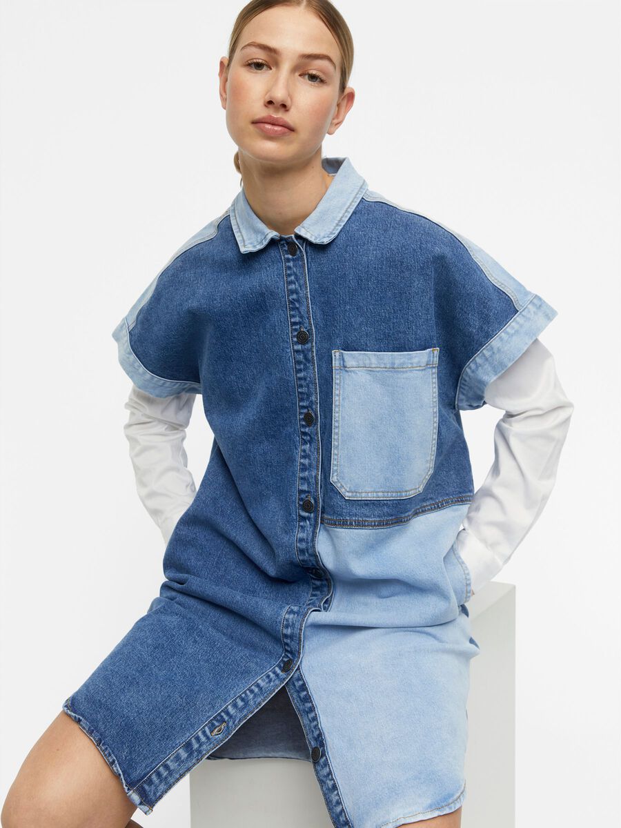 Carousel image - LONGLINE DENIM SHIRT, Medium Blue Denim | 3