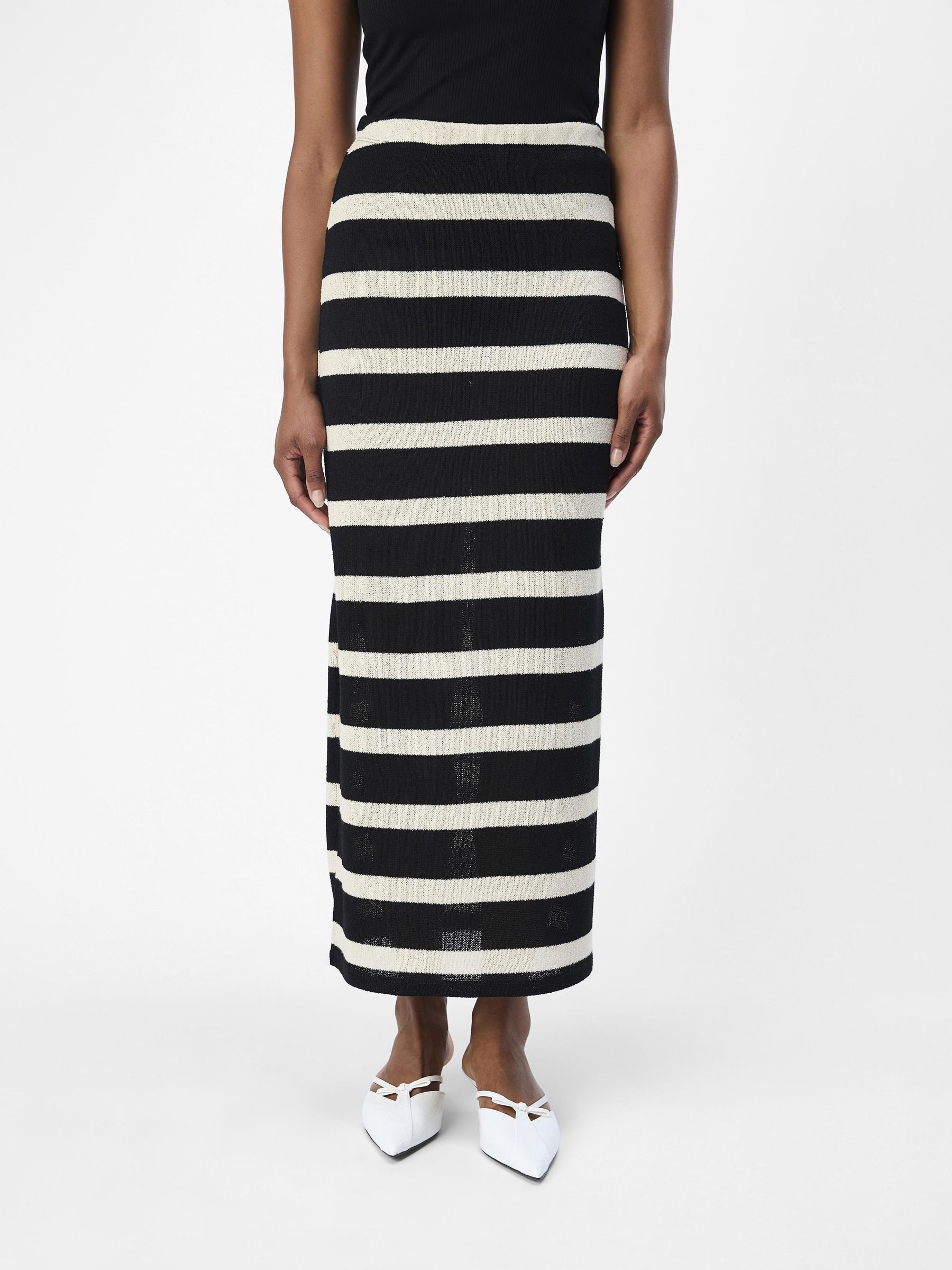 Black and white vertical striped maxi skirt top