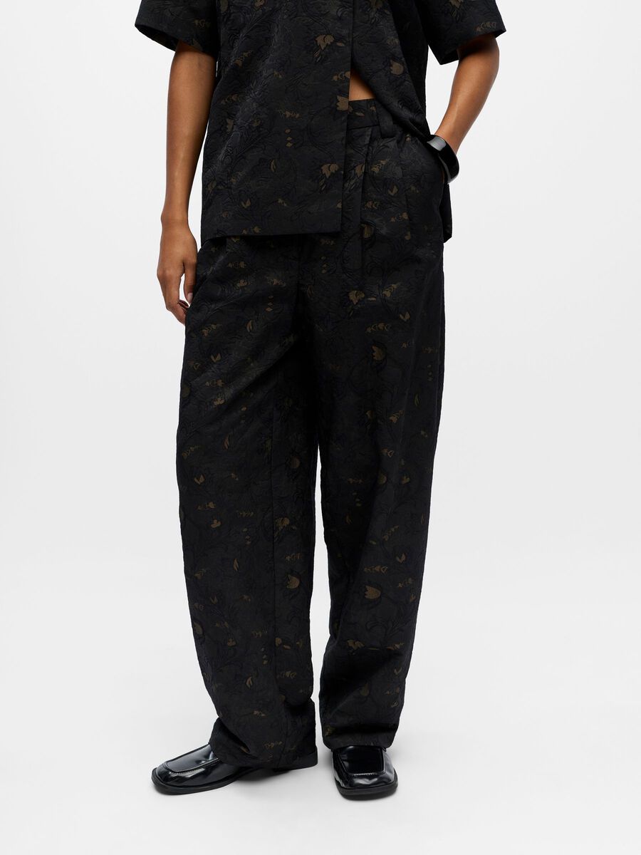 Carousel image - JACQUARD WIDE LEG HOSE, Black | 2