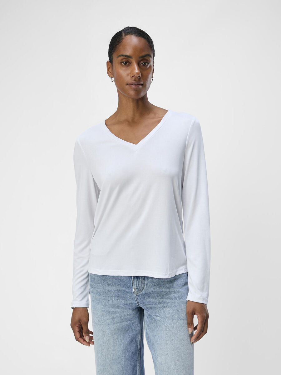 OBJECT V-NECK LONG SLEEVED TOP, White, highres - 23044668_White_003.jpg