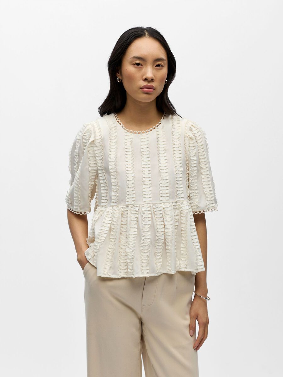 Product carousel image - TEXTURED PEPLUM TOP, Birch | 1