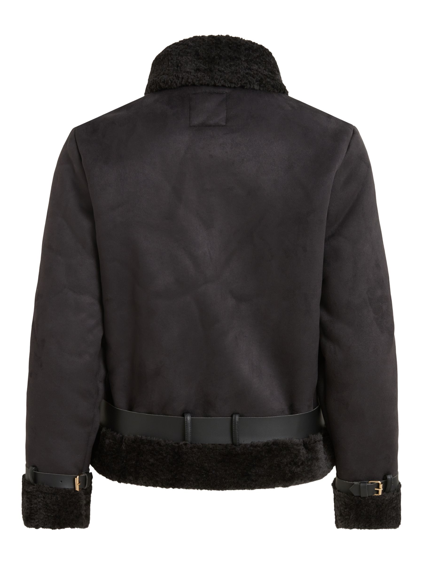 Black belted discount shearling jacket