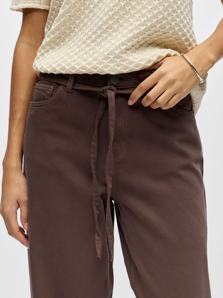 Carousel image - TIE-WAIST WIDE LEG JEANS, Seal Brown | 6