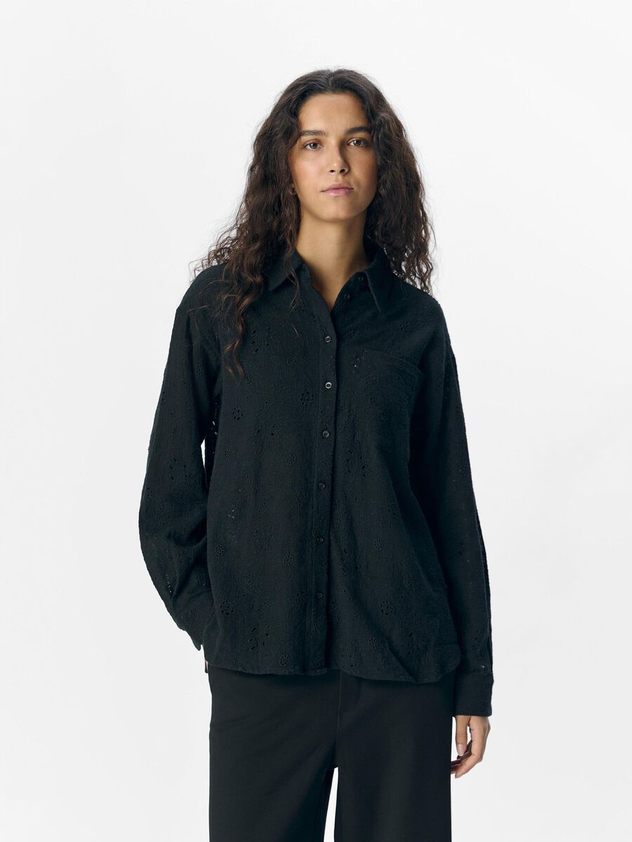 OBJECT BRODERIE ANGLAISE SKJORTA, Black, highres - 23045986_Black_003.jpg