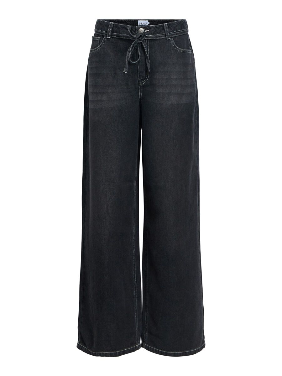 Product carousel image - TIE-WAIST WIDE LEG JEANS, Black | 2