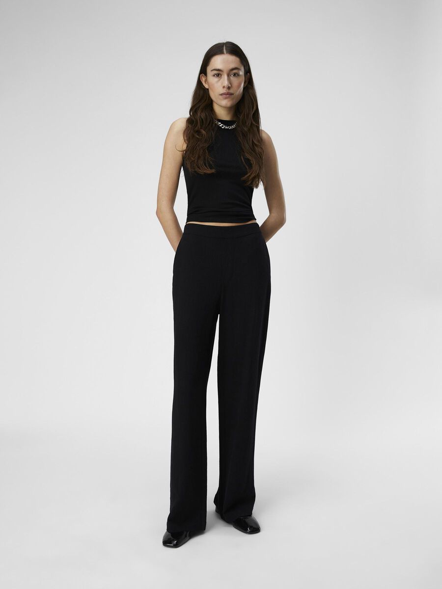 Carousel image - LINEN WIDE-LEG TROUSERS, Black | 4