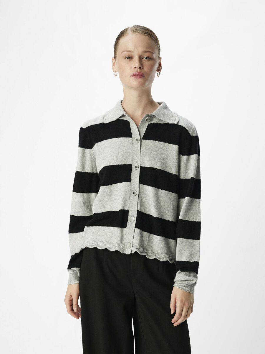 OBJECT GESTREIFTER STRICKJACKE, Light Grey Melange, highres - 23046729_LightGreyMelange_1192331_003.jpg