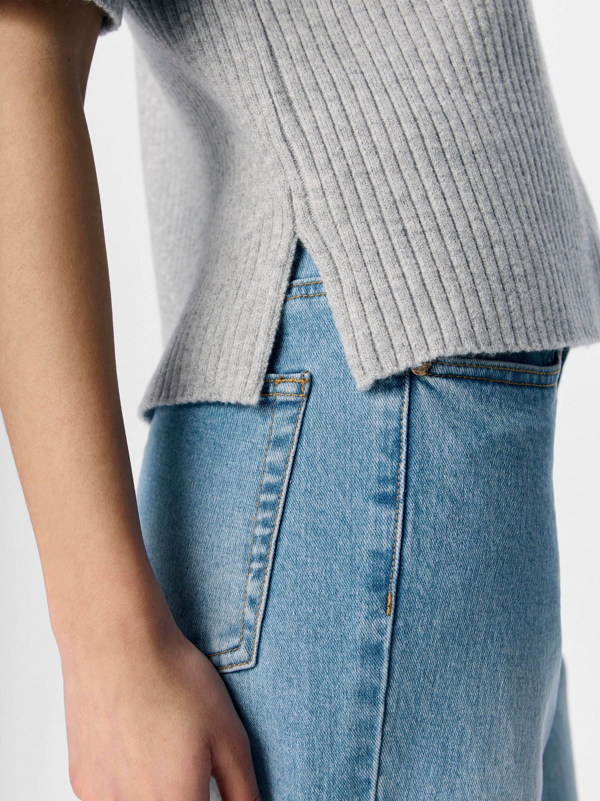 Carousel image - RIBBED KNITTED TOP, Light Grey Melange | 5