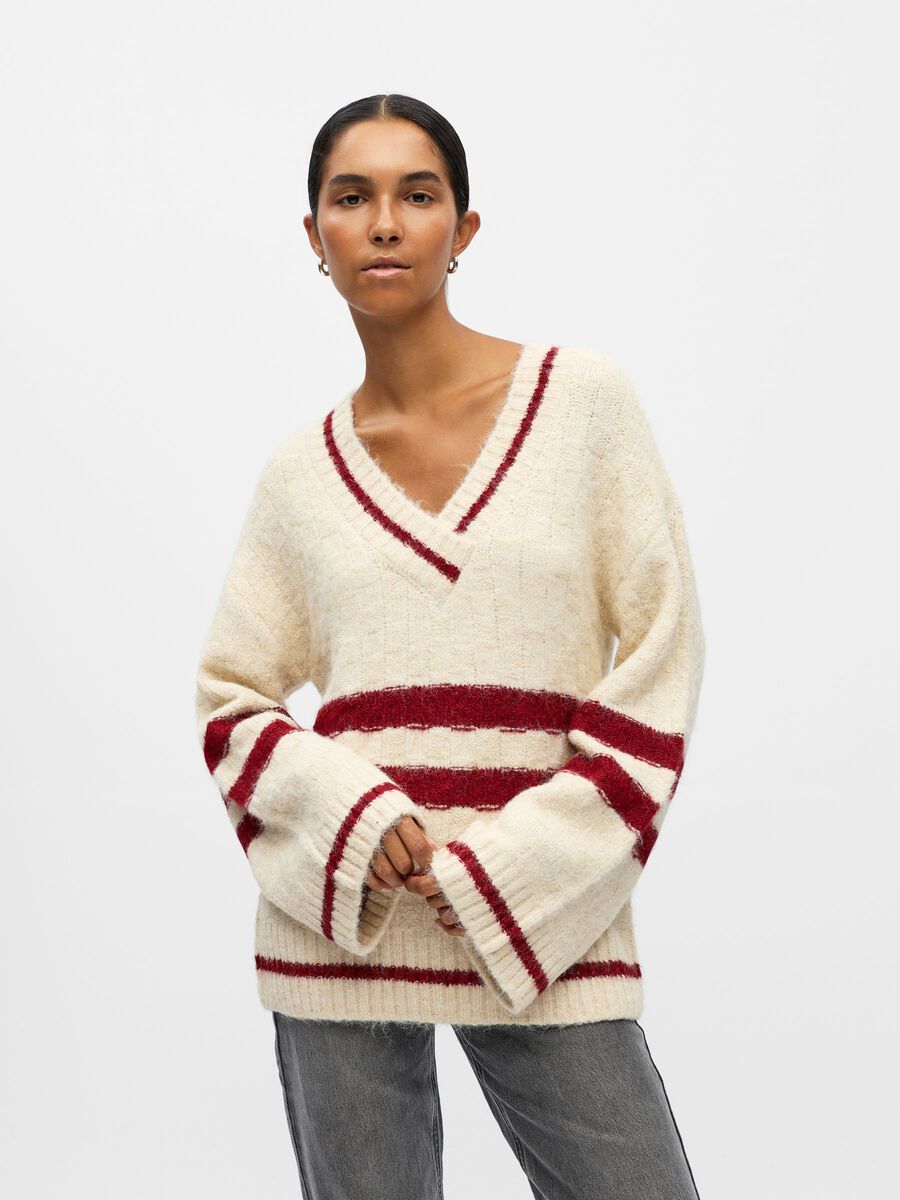 Carousel image - STRIPED KNITTED PULLOVER, White Sand | 2