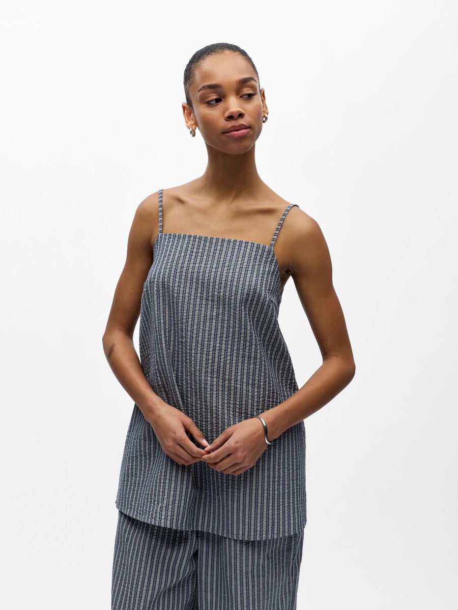 Product carousel image - PINSTRIPED SINGLET, Dark Denim | 1