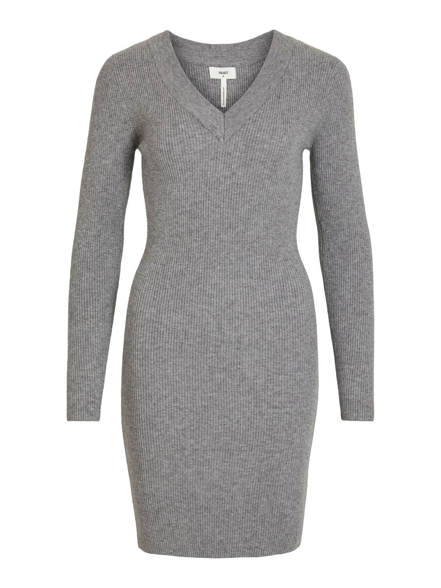 Carousel image - V-NECK KNITTED DRESS, Medium Grey Melange | 1