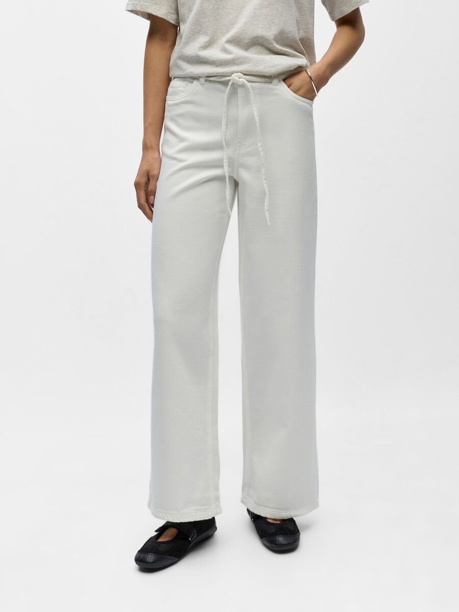 Carousel image - TIE-WAIST WIDE LEG JEANS, Cloud Dancer | 2