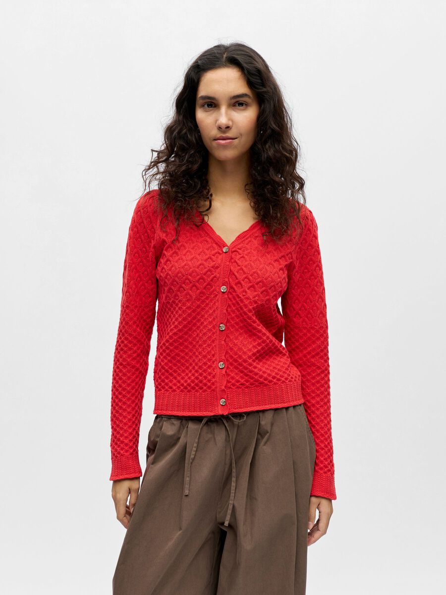 Product carousel image - V-NECK KNITTED CARDIGAN, Poinsettia | 1