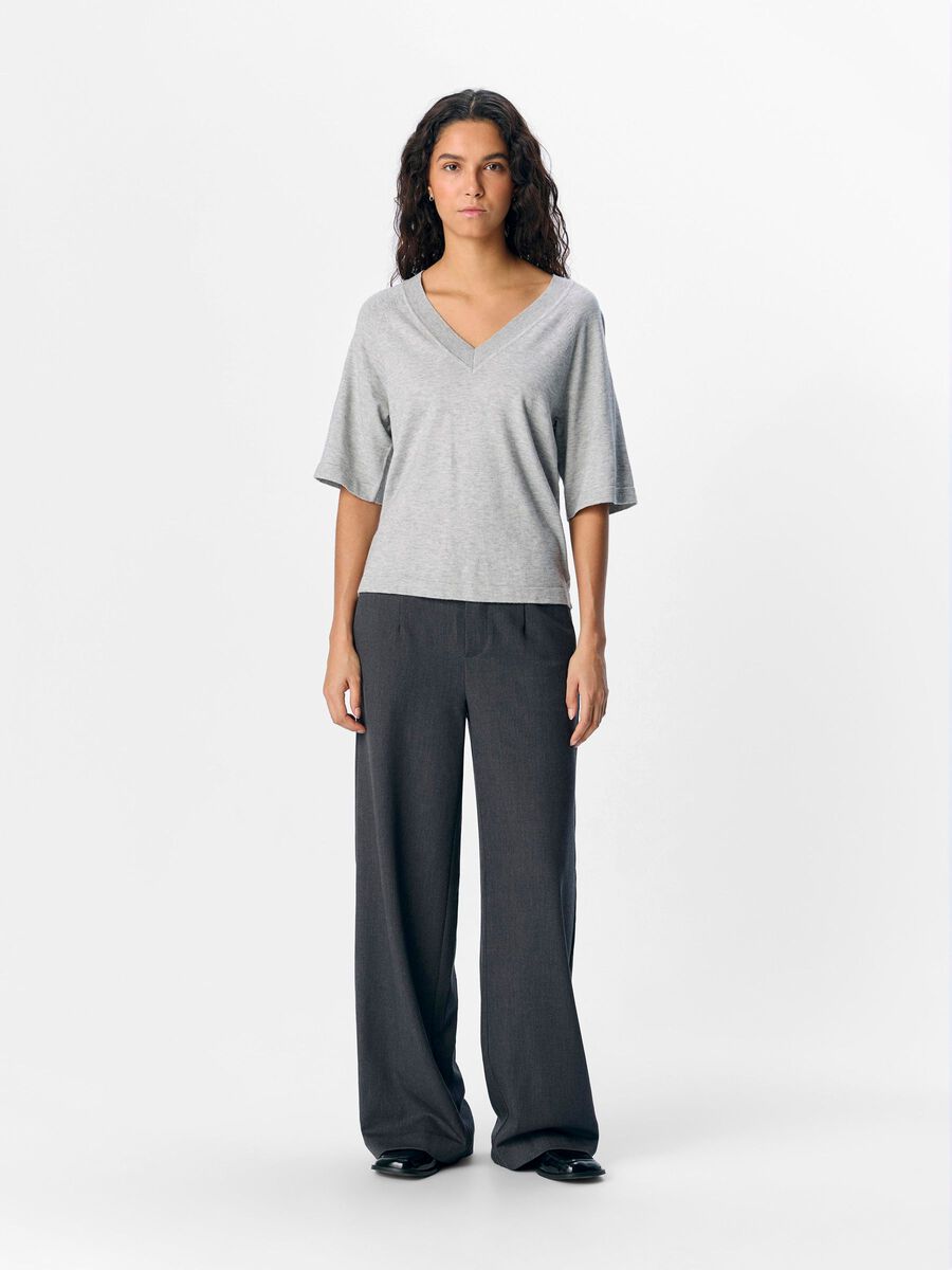 Carousel image - OBJTHESS KNITTED TOP, Light Grey Melange | 4