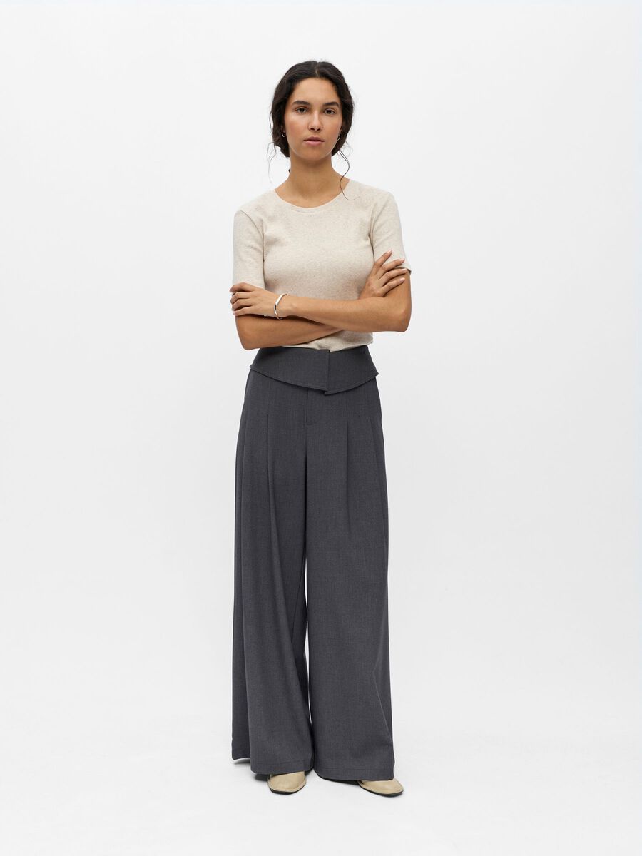 Carousel image - FOLDOVER WIDE-LEG TROUSERS, Dark Grey Melange | 4