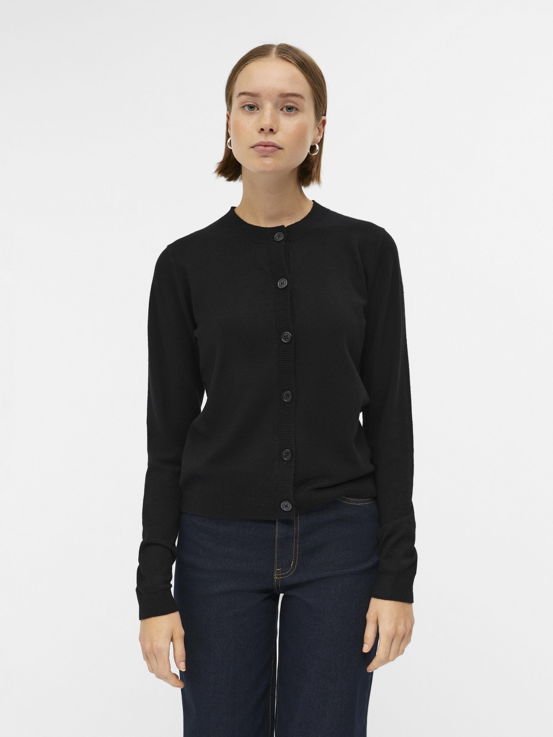 Round neck black cardigan clearance