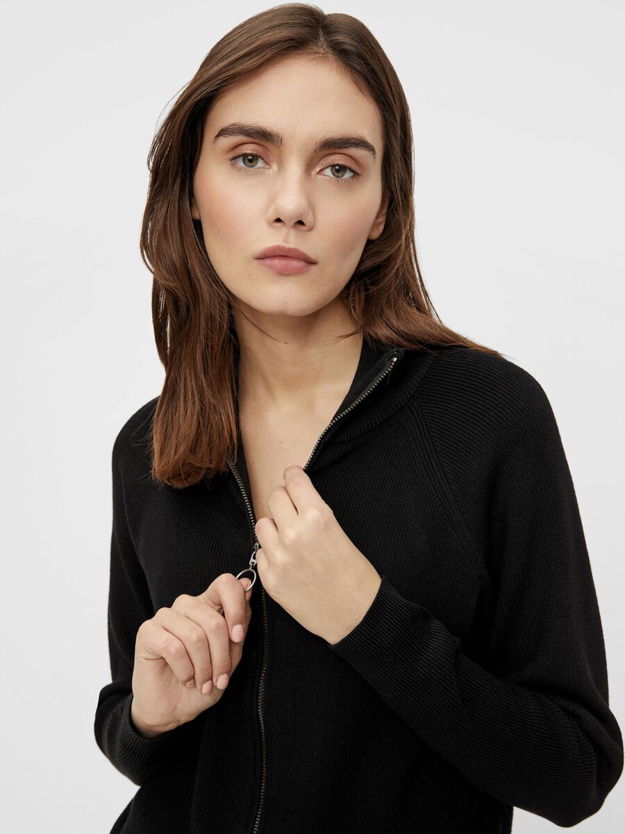 Carousel image - HIGH NECK ZIP CARDIGAN, Black | 5