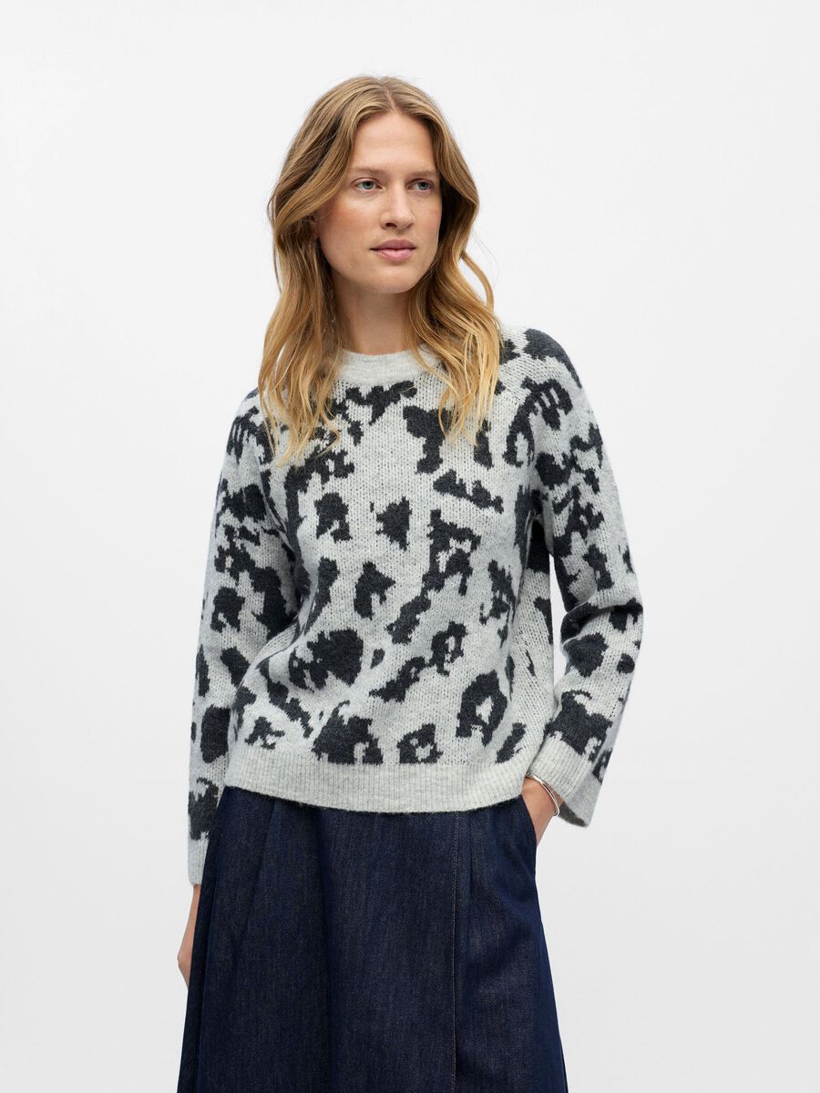Product carousel image - PATTERNED KNITTED JUMPER, Light Grey Melange | 1