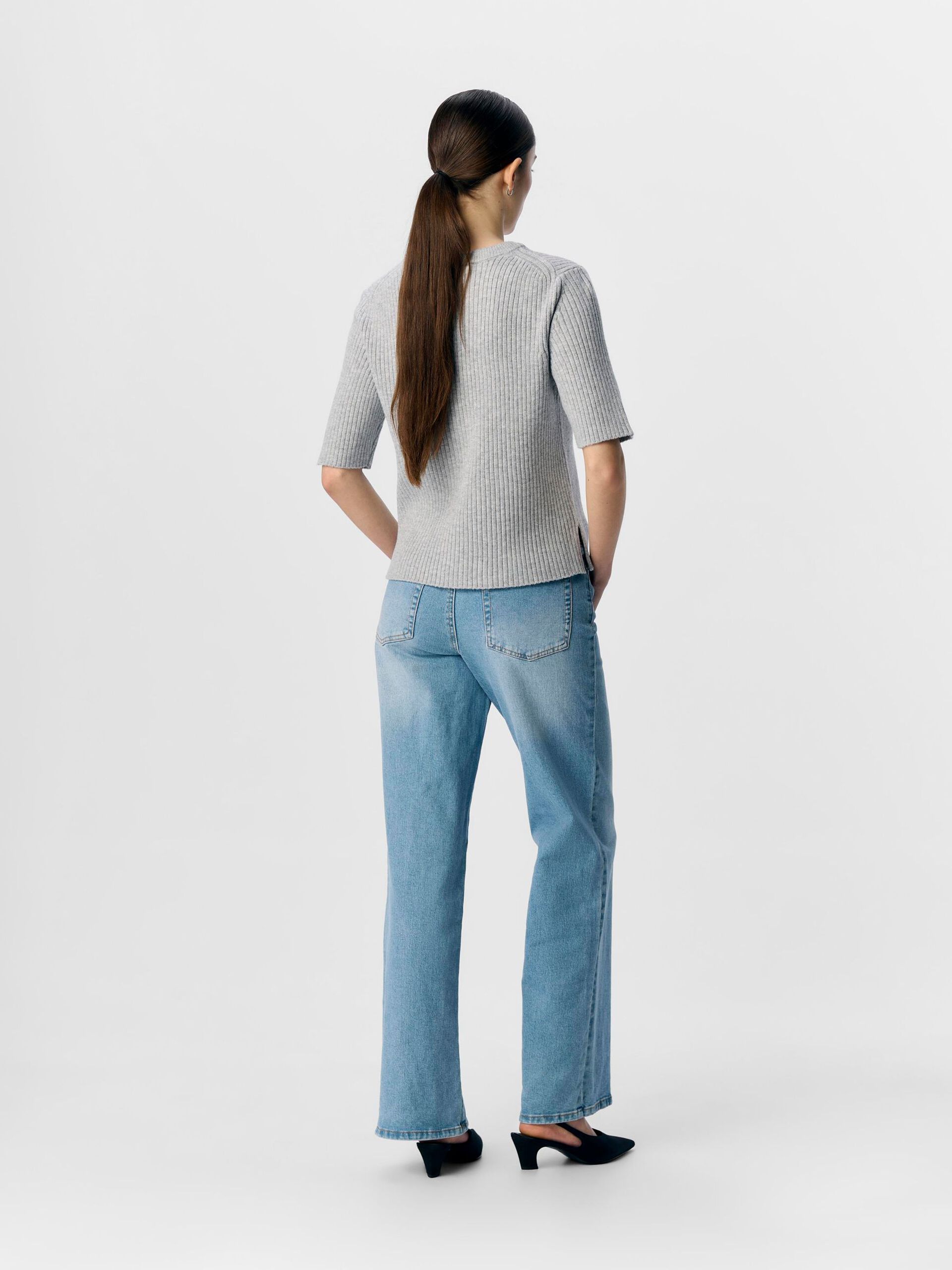 Carousel image - RIBBED KNITTED TOP, Light Grey Melange | 3