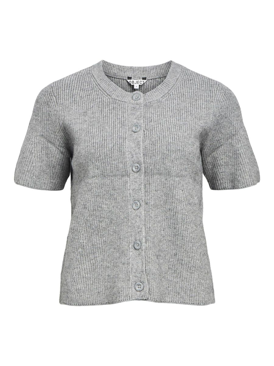 OBJECT SHORT SLEEVED KNITTED CARDIGAN, Medium Grey Melange, highres - 23047465_MediumGreyMelange_001.jpg