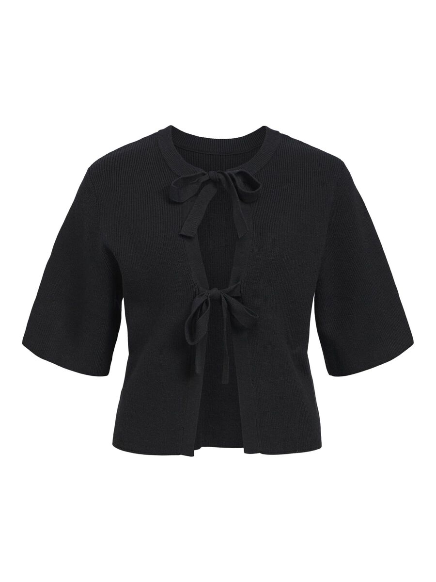 OBJECT SHORT-SLEEVED KNITTED CARDIGAN, Black, highres - 23044018_Black_001.jpg