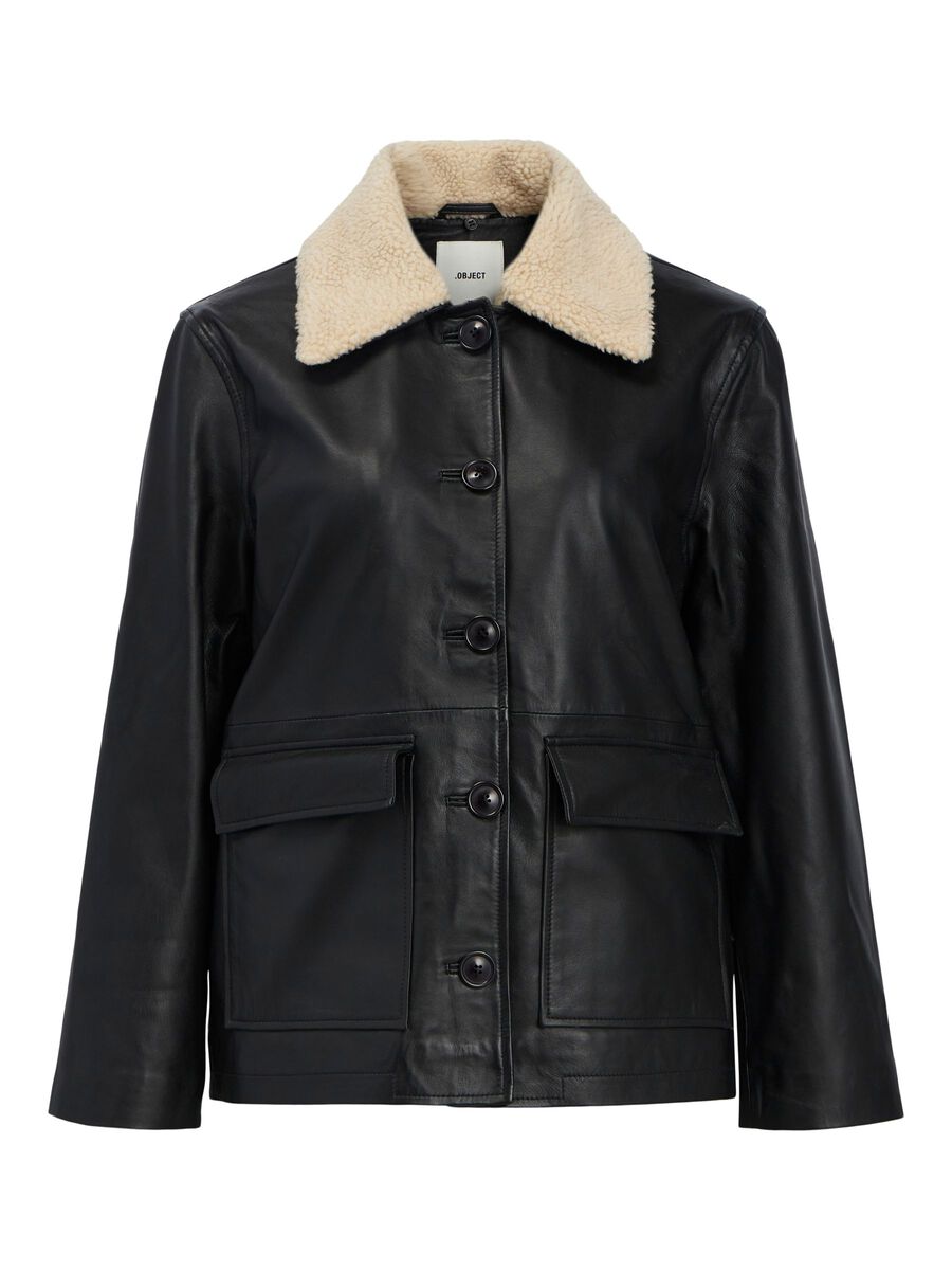 Object Collectors Item TEDDY COLLAR LEATHER JACKET, Black, highres - 23040505_Black_001.jpg