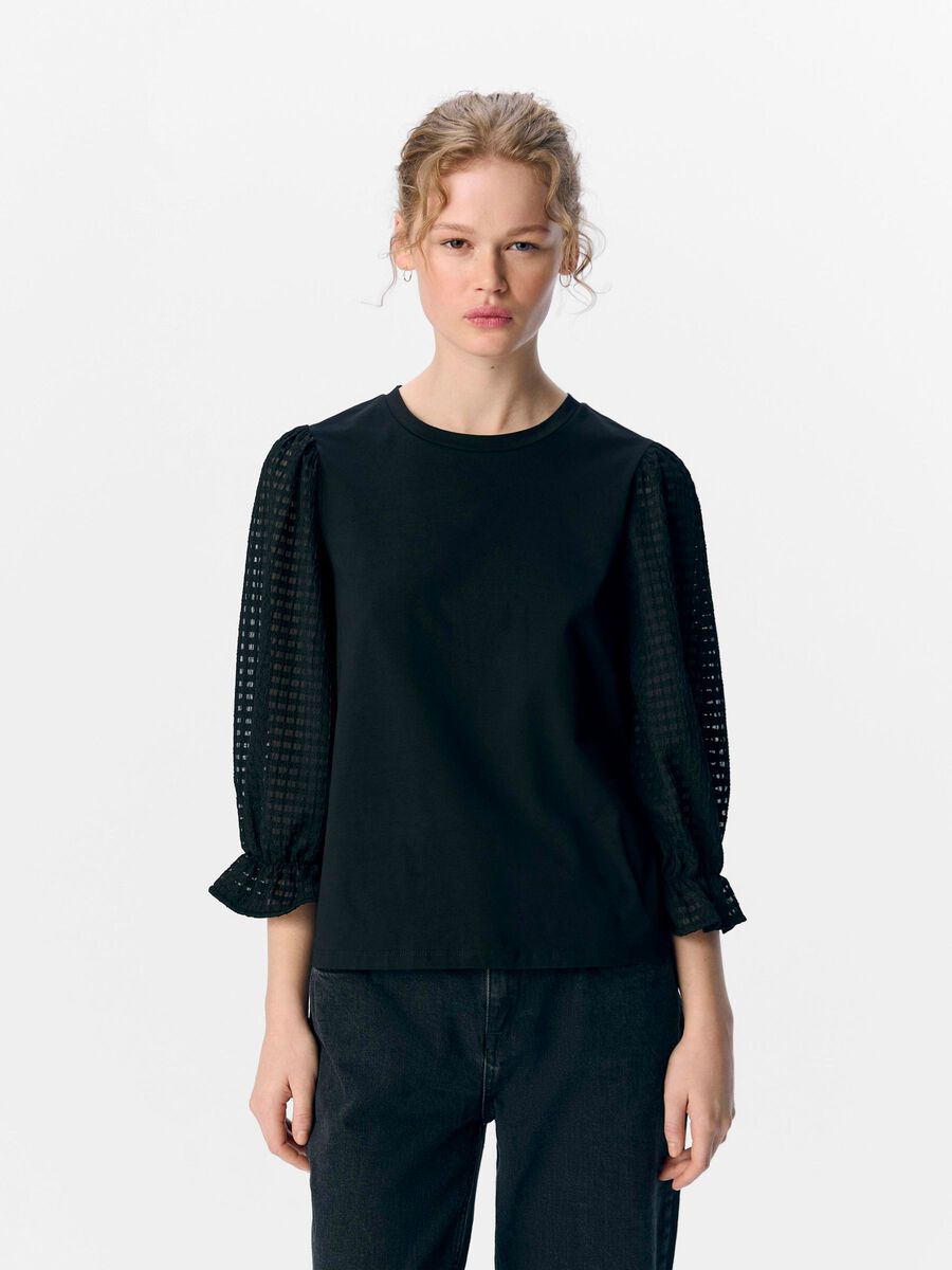 OBJECT 3/4 SLEEVED TOP, Black, highres - 23045997_Black_003.jpg