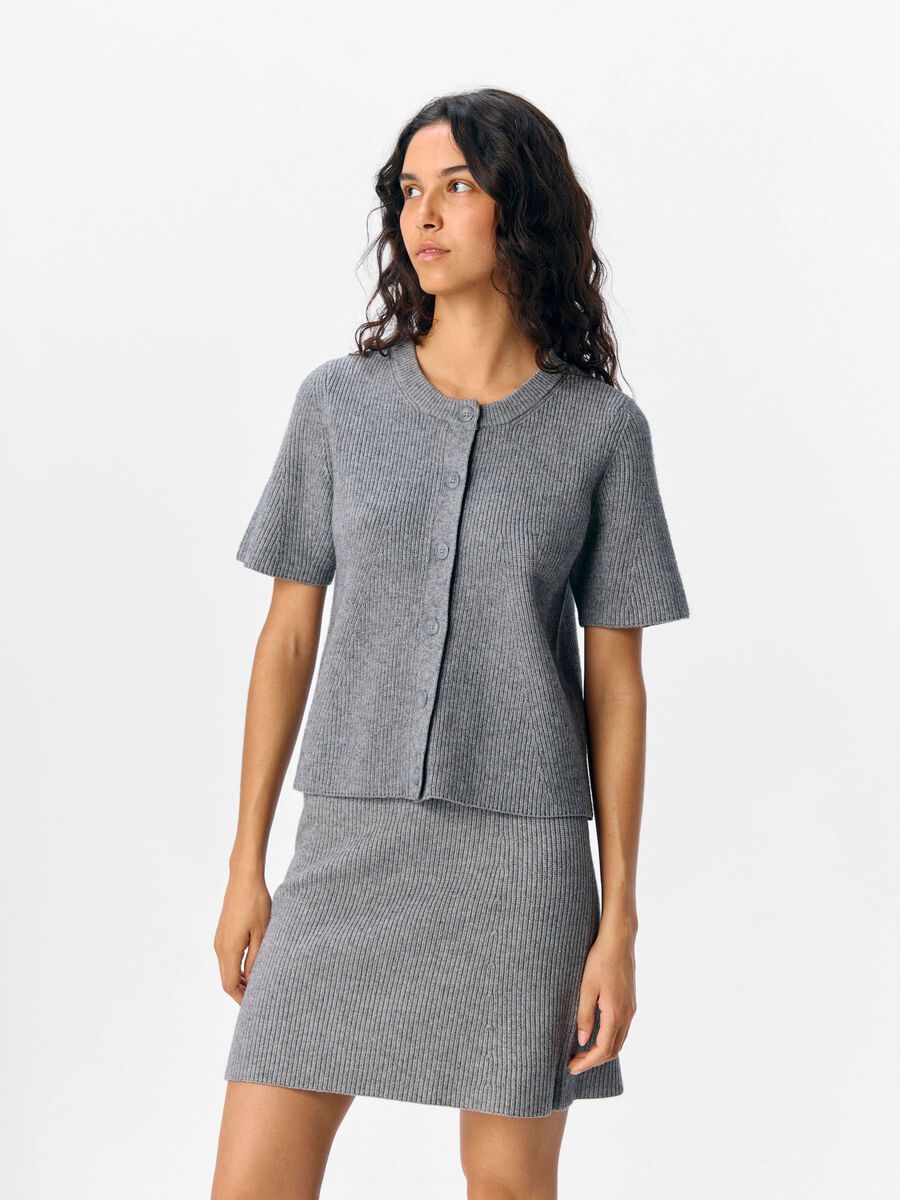 OBJECT SHORT SLEEVED KNITTED CARDIGAN, Medium Grey Melange, highres - 23047465_MediumGreyMelange_003.jpg