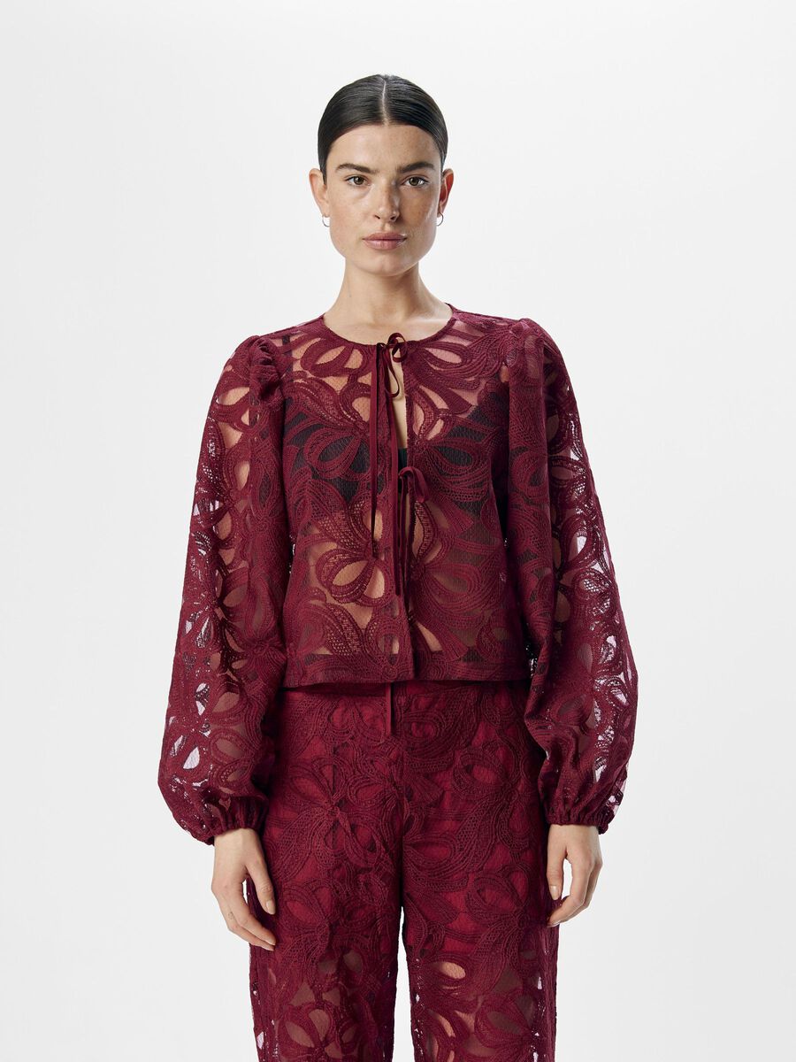 OBJECT TIE-FRONT BLOUSE, Cabernet, highres - 23046632_Cabernet_003.jpg