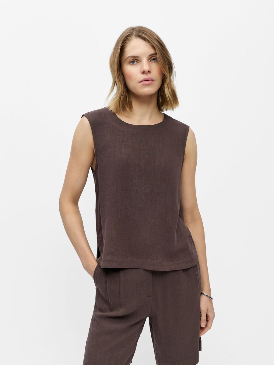 Product carousel image - ROUND NECK TANK TOP, Seal Brown | 1