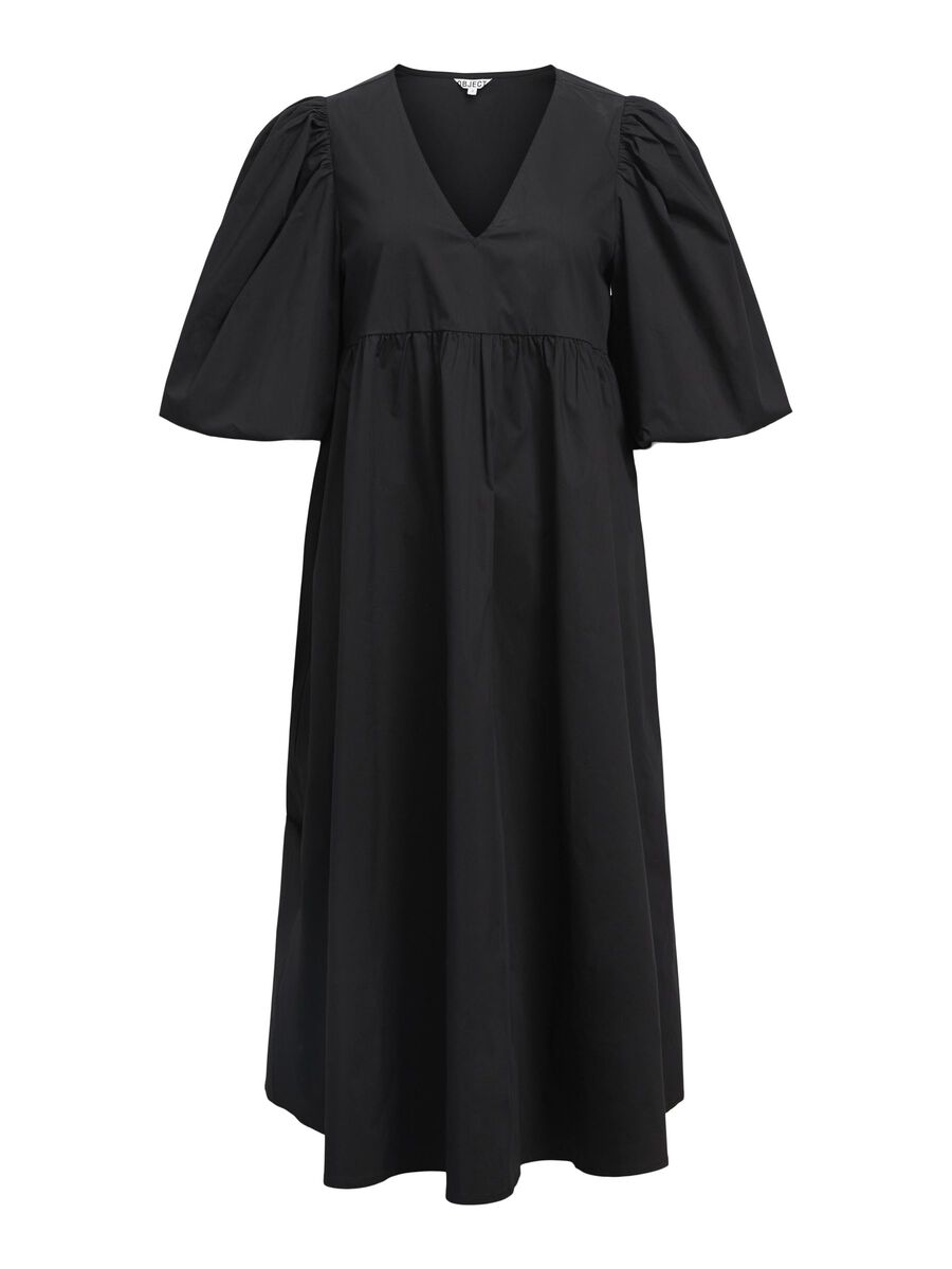 OBJECT PUFF SLEEVED MIDI DRESS, Black, highres - 23047070_Black_001.jpg