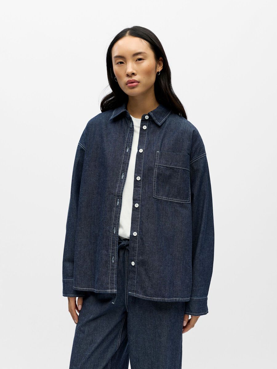 Product carousel image - LONG-SLEEVED DENIM SHIRT, Dark Blue Denim | 1