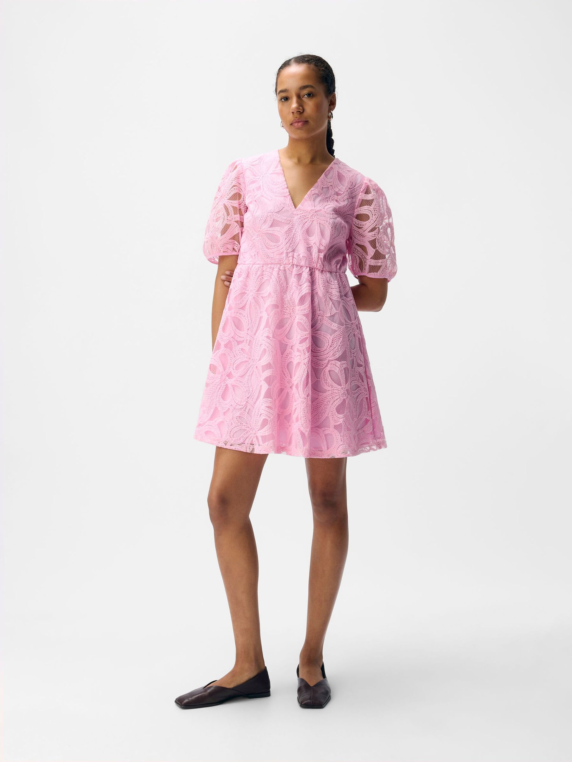 Carousel image - V-NECK MINI DRESS, Pink Frosting | 4