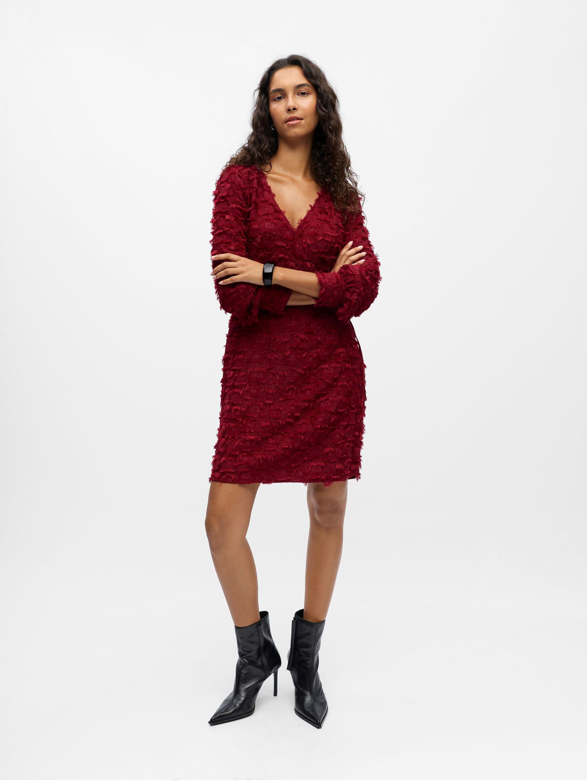 Carousel image - TEXTURED WRAP DRESS, Karanda Red | 4