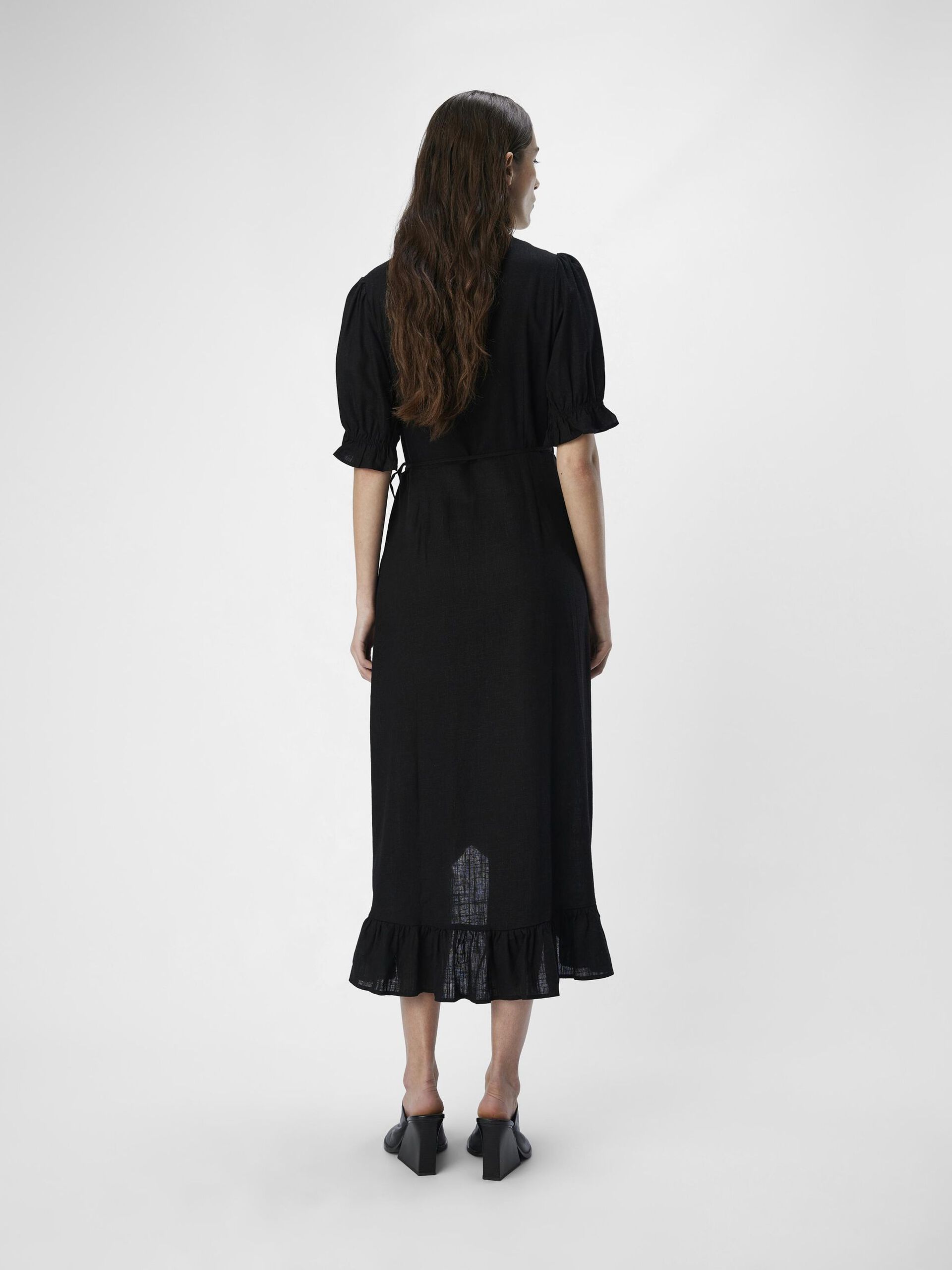 Carousel image - LINEN BLEND WRAP DRESS, Black | 3