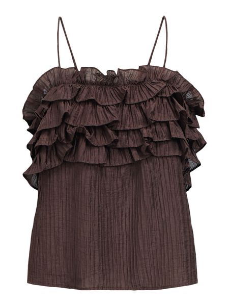 OBJECT RUFFLED STRAP TOP, Seal Brown, highres - 23048917_SealBrown_001.jpg