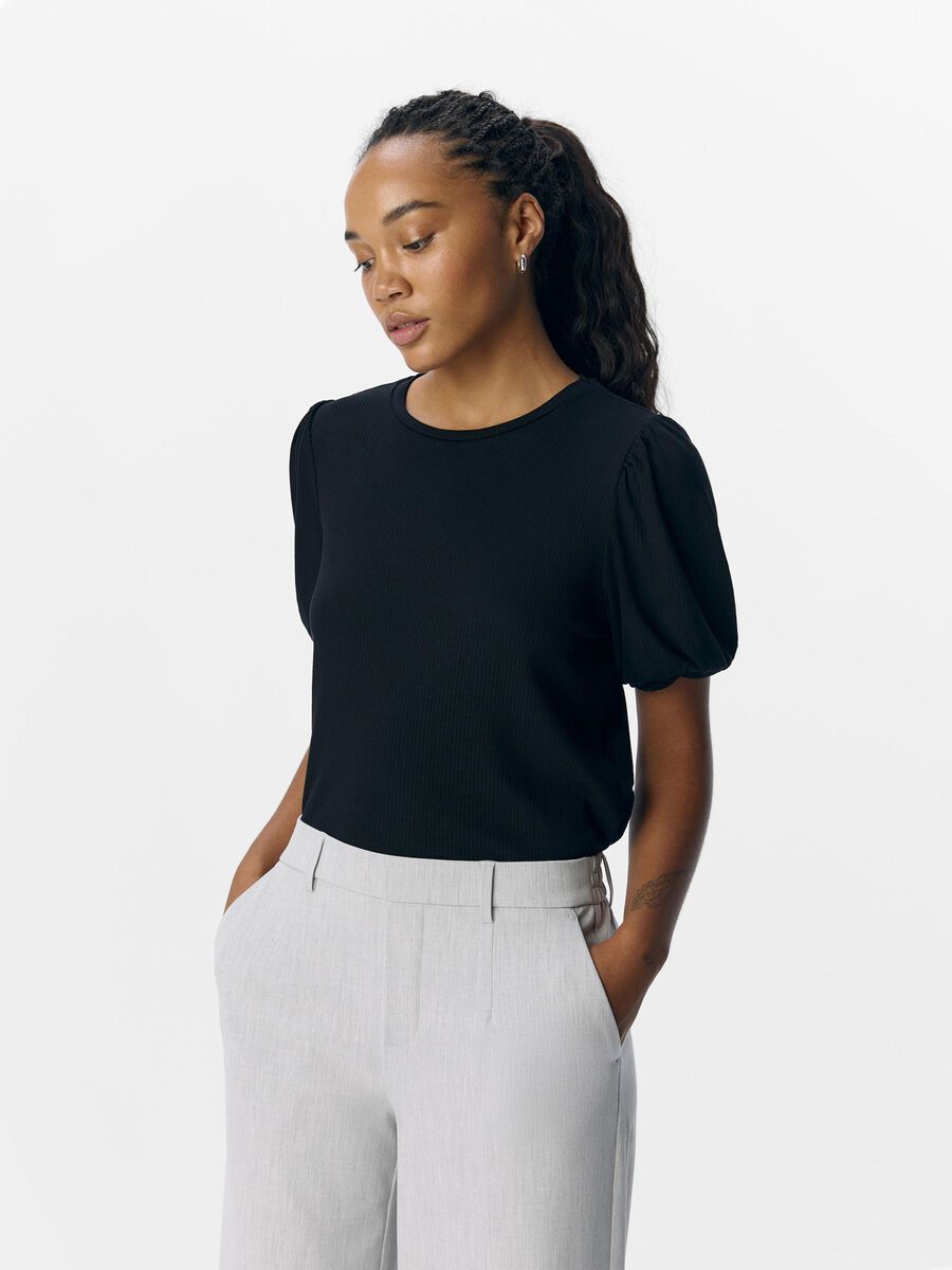 OBJECT BALLOON SLEEVED TOP, Black, highres - 23034454_Black_003.jpg