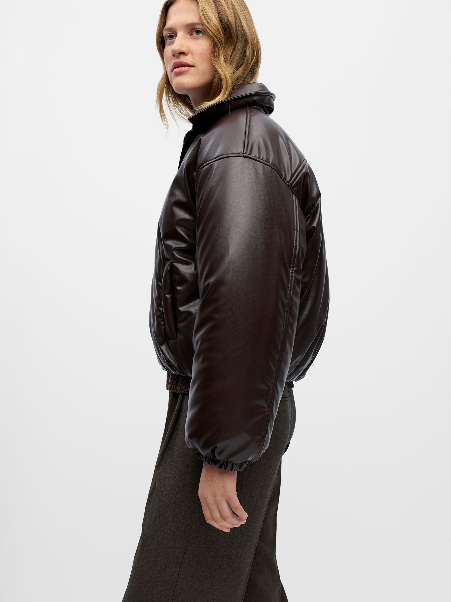Carousel image - COATED PUFFER JACKET, Seal Brown | 5