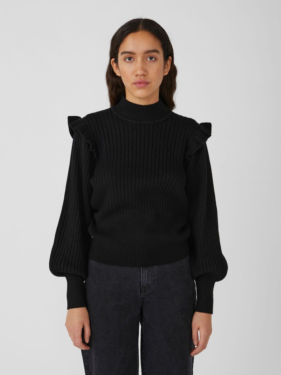 Object Collectors Item HIGH NECK KNITTED PULLOVER, Black, highres - 23036445_Black_003.jpg