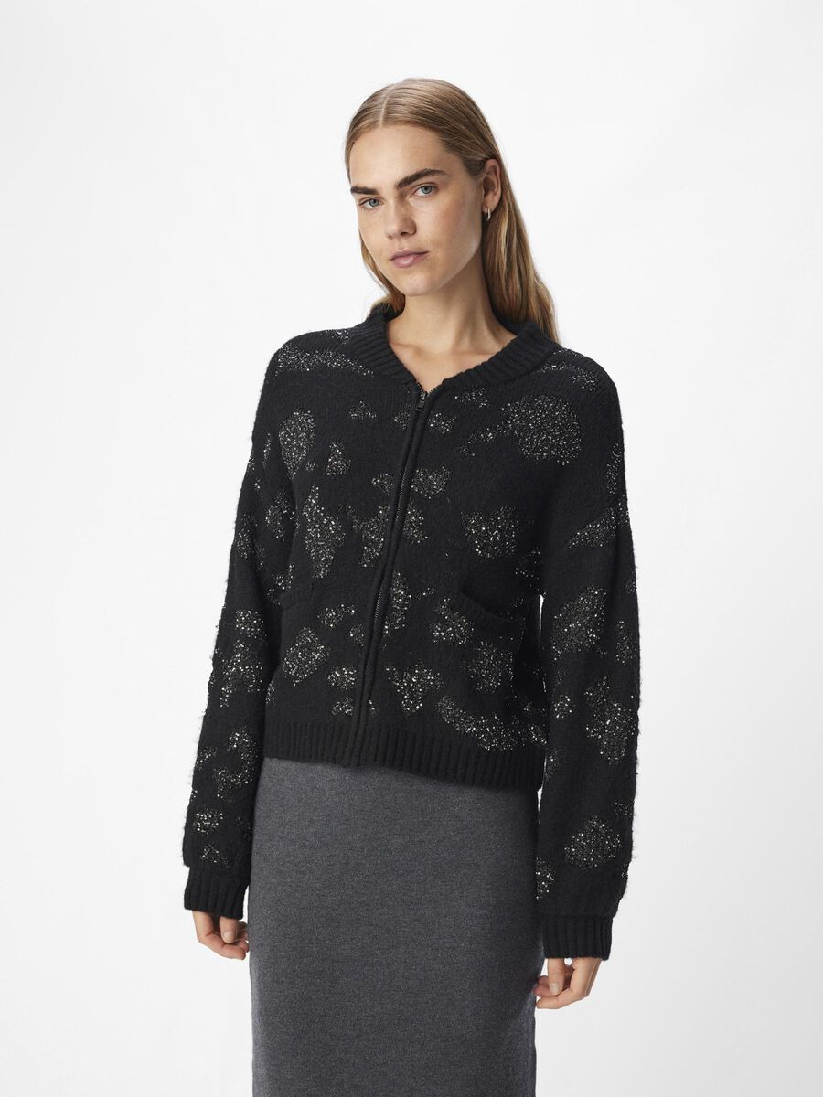 OBJECT DETAILED KNITTED CARDIGAN, Black, highres - 23045613_Black_003.jpg