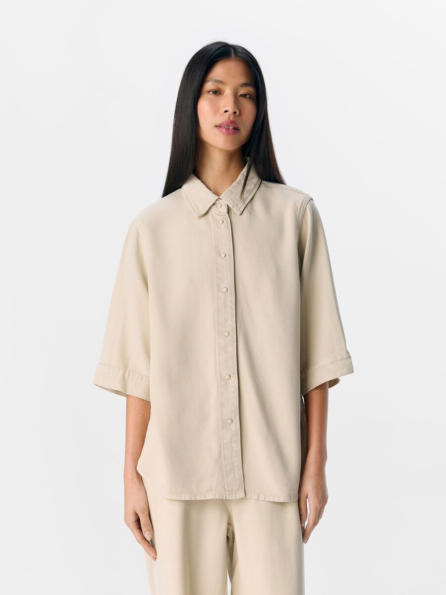 OBJECT SHORT-SLEEVED DENIM SHIRT, Sandshell, highres - 23046164_Sandshell_1199291_003.jpg