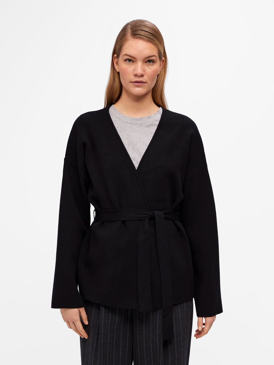 OBJECT KNITTED WRAP CARDIGAN, Black, highres - 23044093_Black_003.jpg