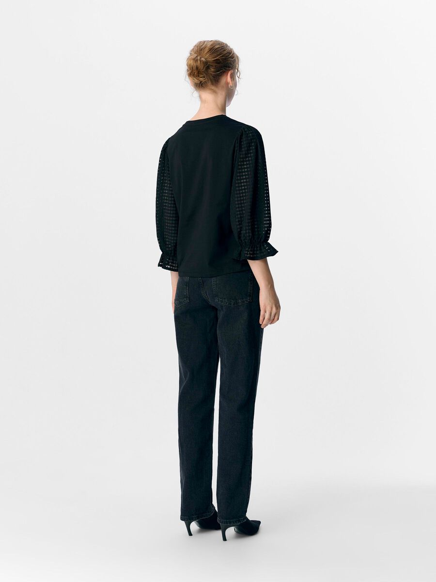 OBJECT 3/4 SLEEVED TOP, Black, highres - 23045997_Black_004.jpg