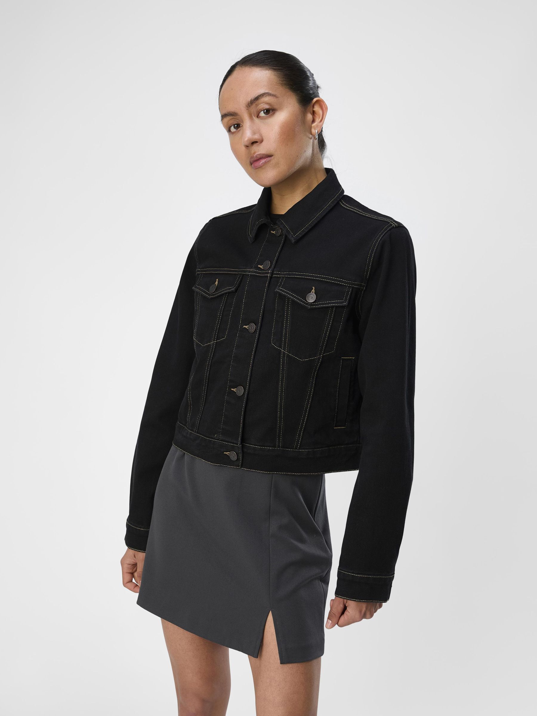Cropped black denim jacket topshop online