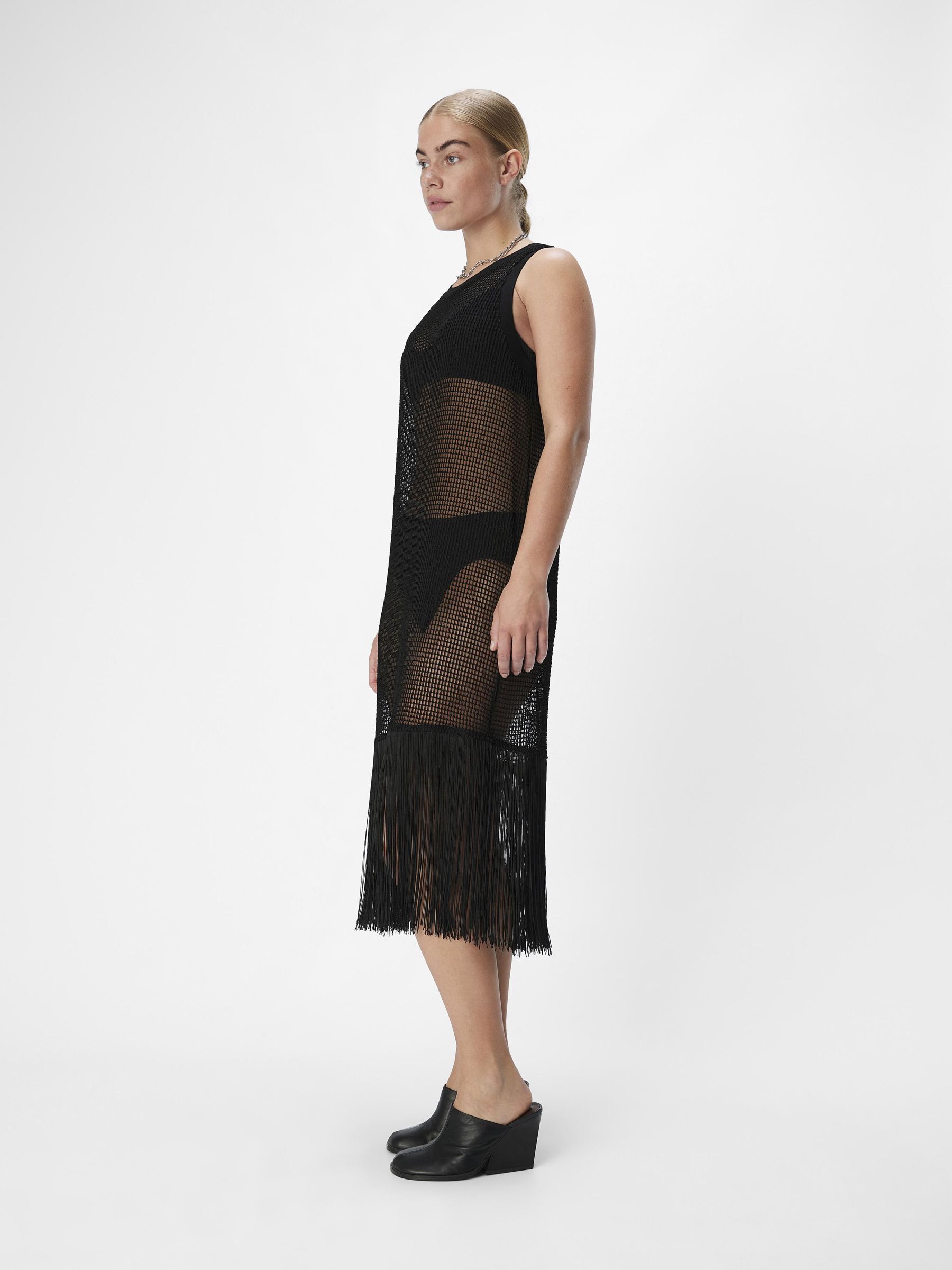 Black fringe midi dress shop