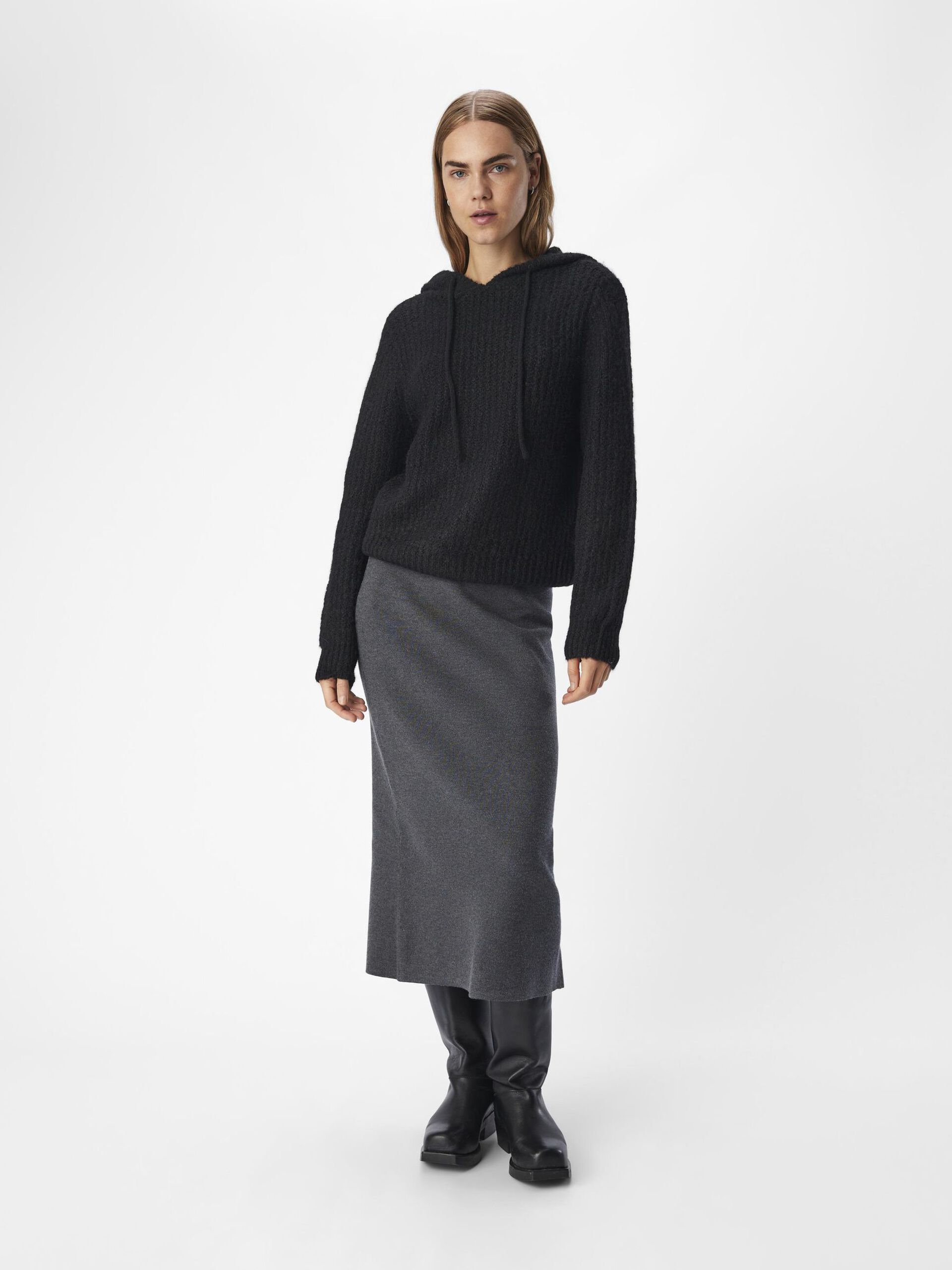 Carousel image - KNITTED HOODIE, Black | 4
