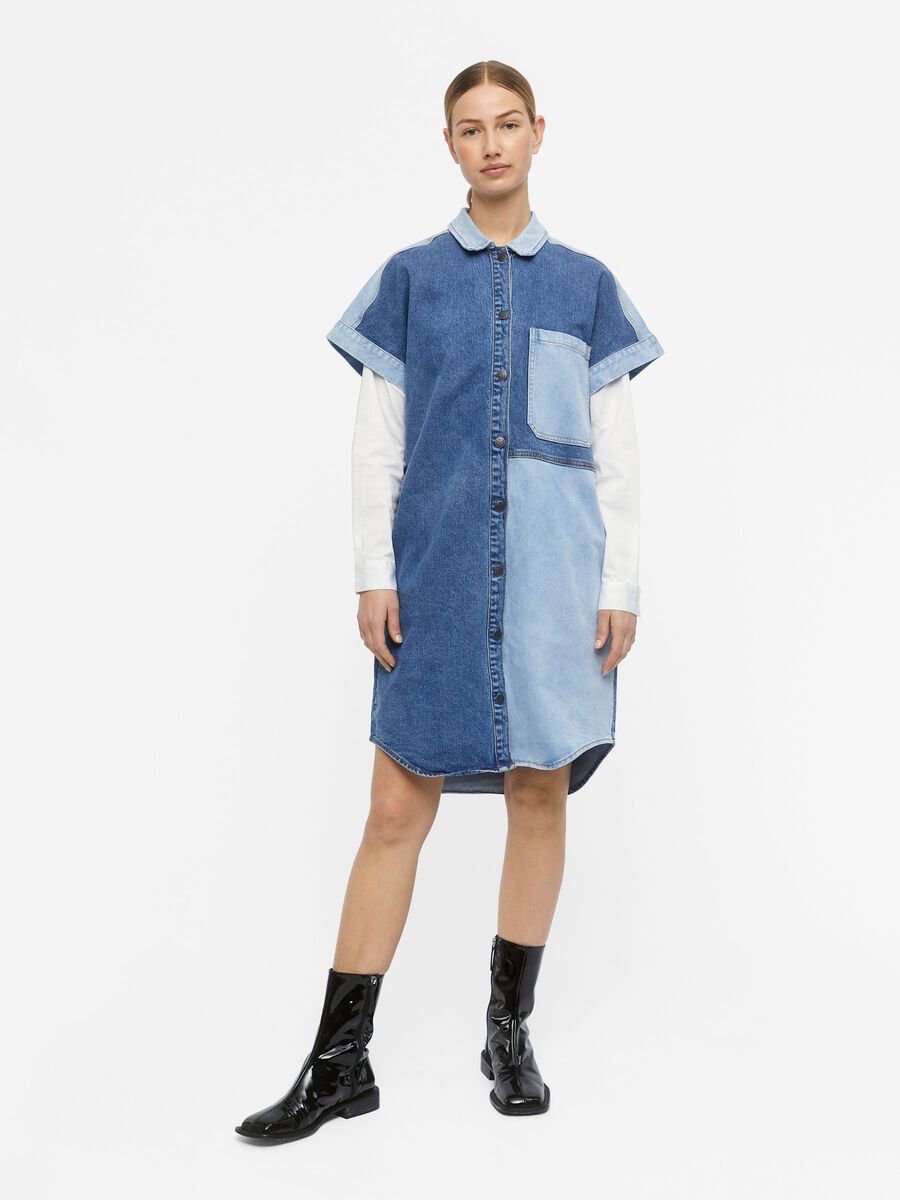 Carousel image - LONGLINE DENIM SHIRT, Medium Blue Denim | 4