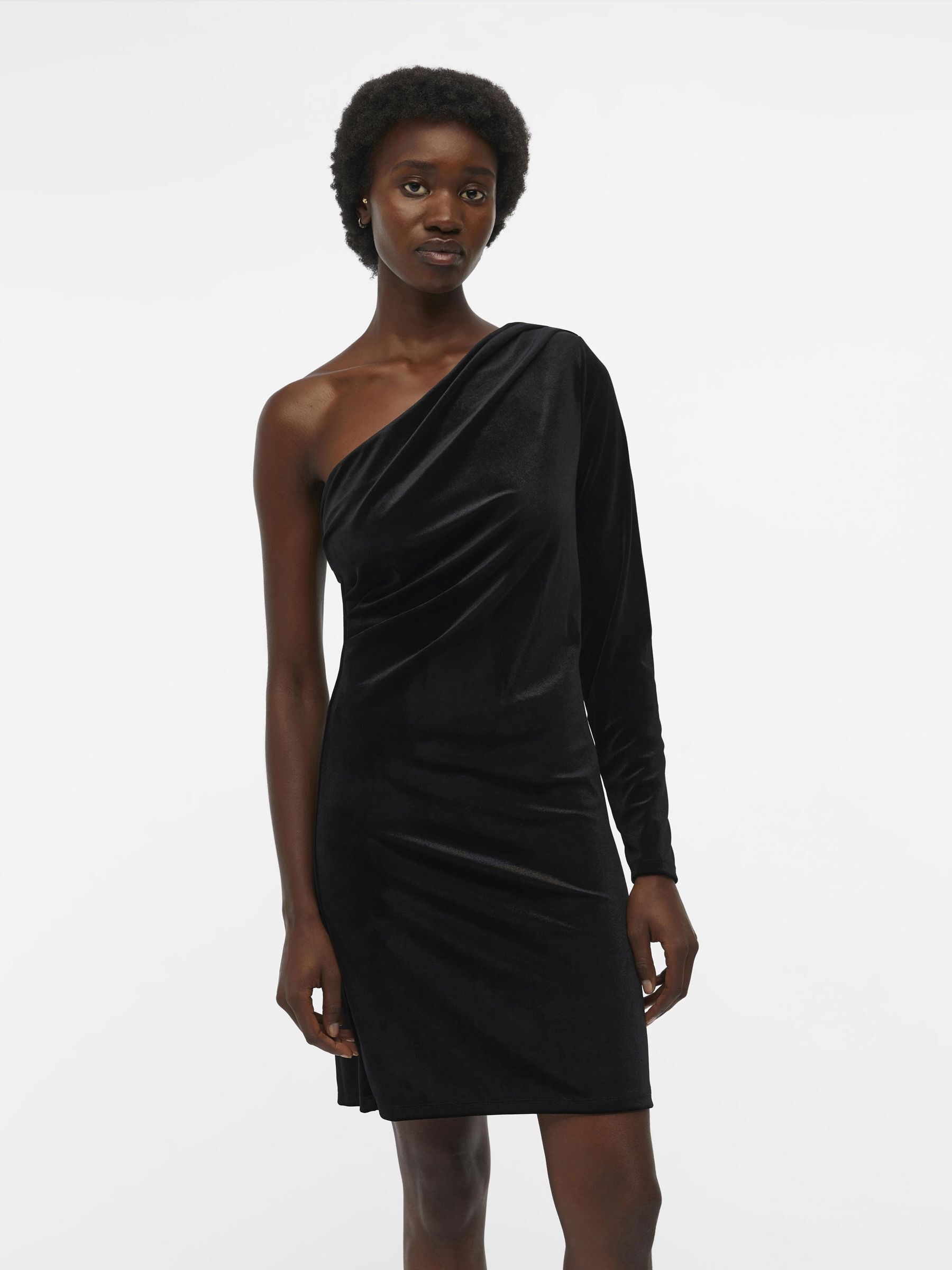Black velvet top one shoulder dress